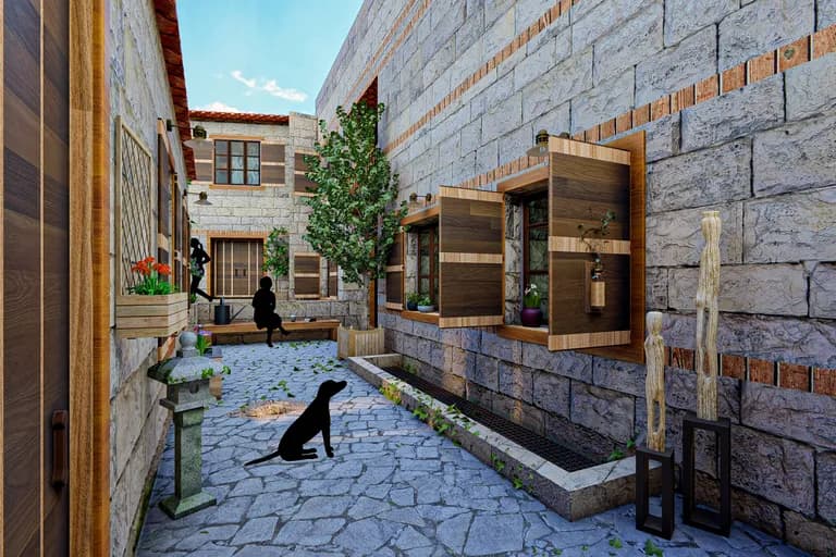 Taş yapı peyzaj ahşap doğrama 